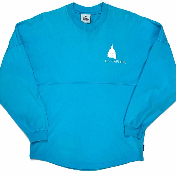 US Capital Washington DC Baby Blue Spirit Jersey Long Sleeve Spell Out T Shirt - Picture 2 of 7